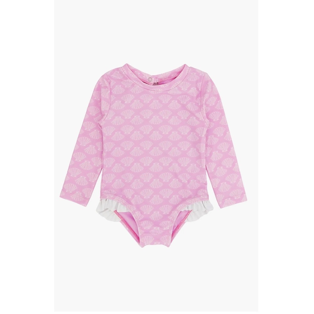 Feather 4 Arrow Girls 4T Pink Seashell Long Sleeve Rash Guard Swimsuit UPF 50+